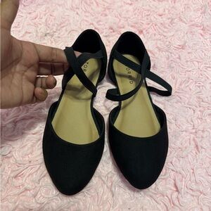 Torrid Black Flats with Ankle Strap and Rounded Toe